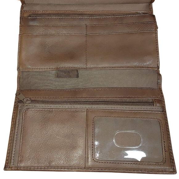 Fossil Brown Leather Wallet Clutch Multiple Slots Snap Zip Closures Organizer - Picture 3 of 9